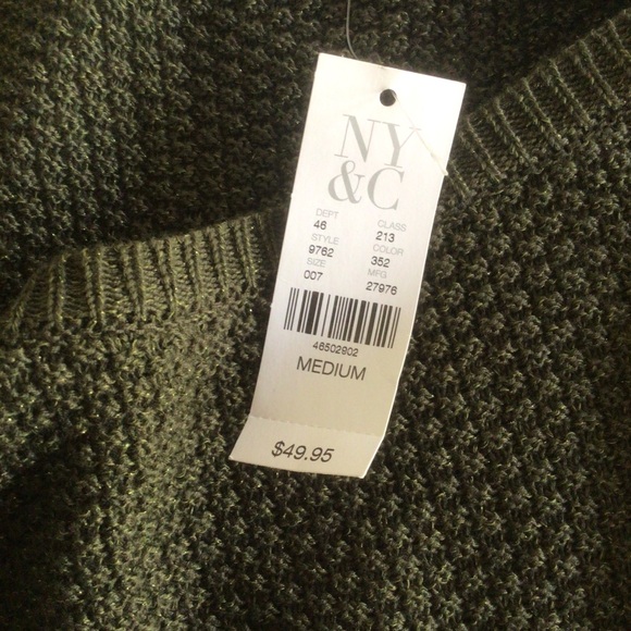 NEW YORK & COMPANY GREEN METALLIC SIDE ZIP SWEATER MEDIUM NWT - Picture 7 of 14
